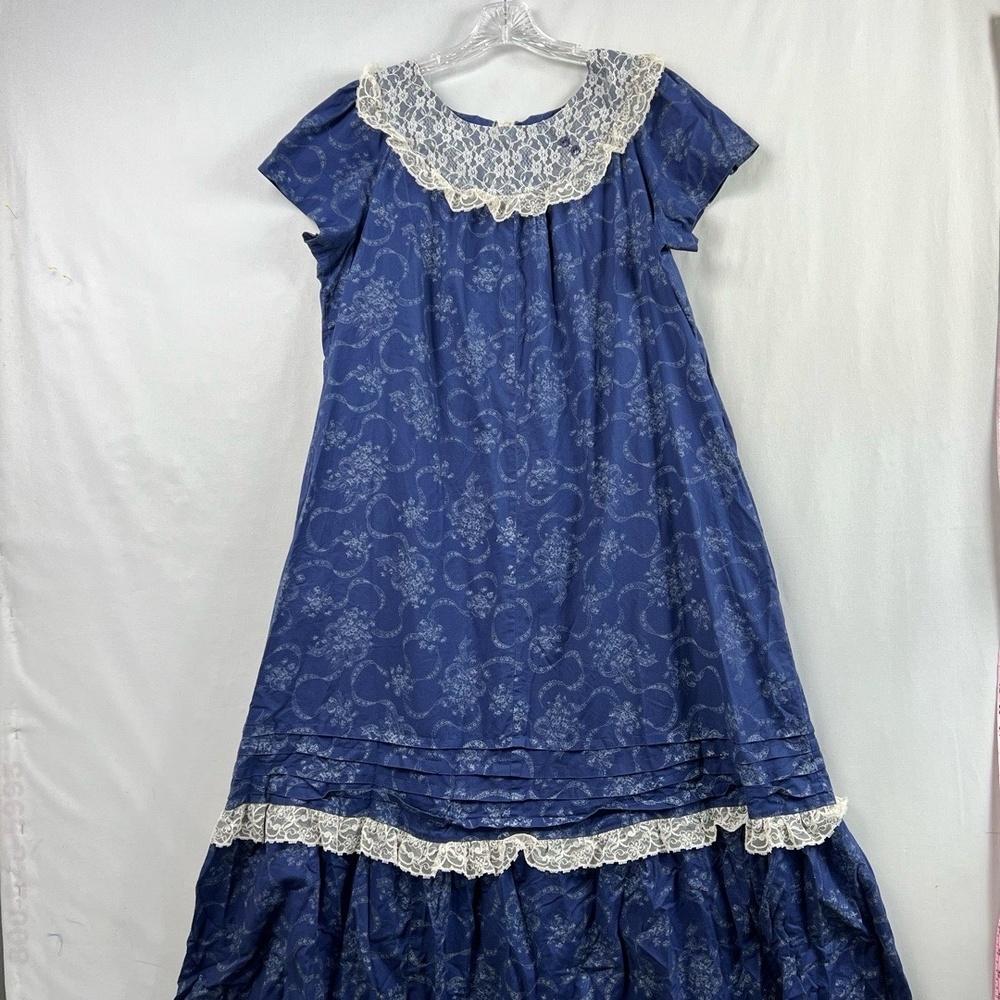 Vtg 80s 90s Maxi Dress Handmade Womens L/XL Prairie Peasant Lace Tiered Cottage